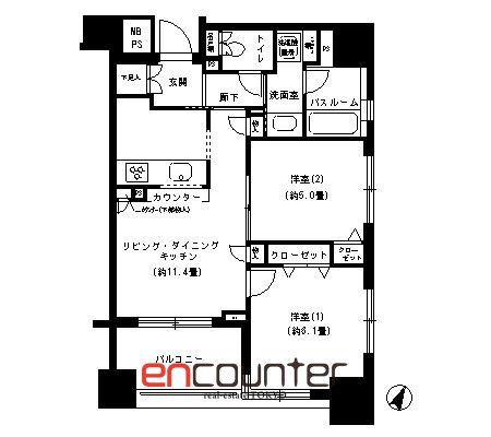 パークキューブ市ヶ谷(2LDK/11階)の間取り写真