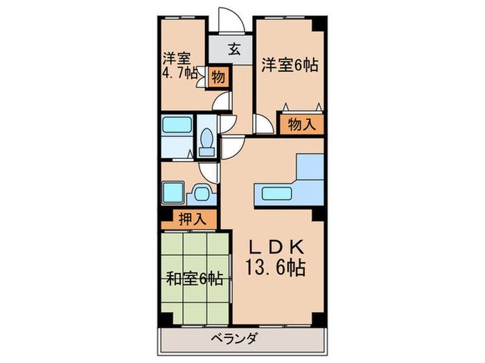 ディック・ベル(3LDK/4階)の間取り写真