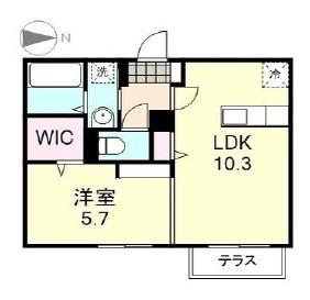 オアゾ北畝(1LDK/1階)の間取り写真