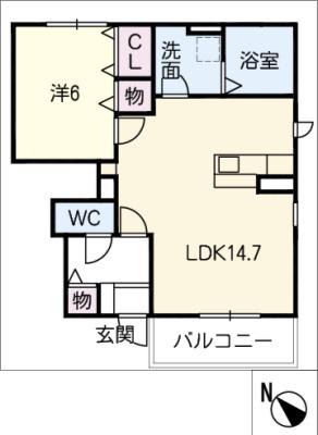 カーサフェリーチェI(1LDK/1階)の間取り写真