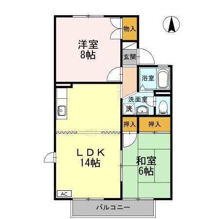 サンビューラ仙道 B棟(2LDK/1階)の間取り写真