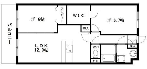 グランストーク上伝馬(2LDK/4階)の間取り写真