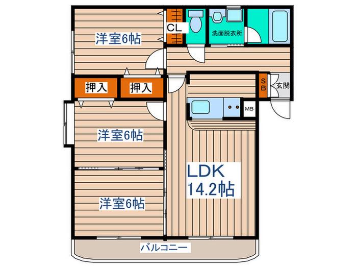 平成レジデンス参番館(3LDK/2階)の間取り写真