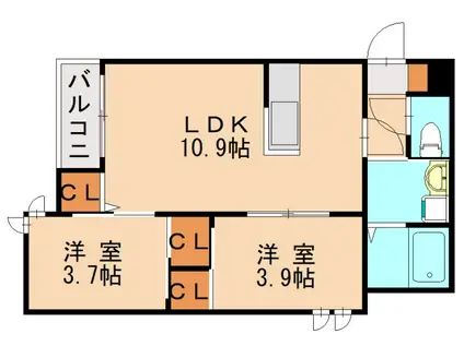 GRANDTIC WV 千早(2LDK/1階)の間取り写真