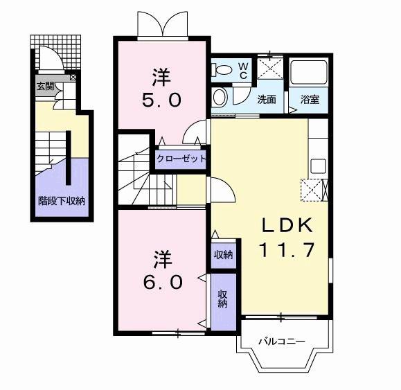 パインヒル石井 A(2LDK/2階)の間取り写真