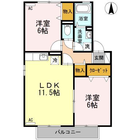シャンブルB棟(2LDK/2階)の間取り写真