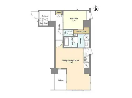 RODIA日本橋茅場町 旧御幸レジデンス日本橋茅場町(1LDK/2階)の間取り写真