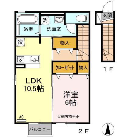 タウンコーポ(1LDK/2階)の間取り写真