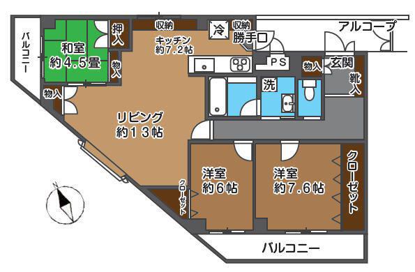 リバーサイドパレス(3LDK/3階)の間取り写真