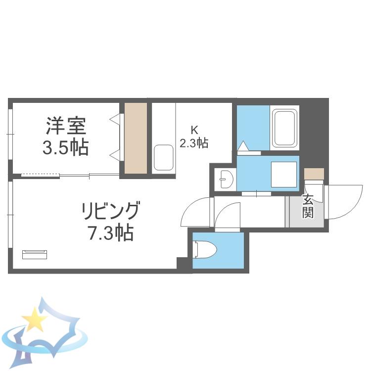 MONTAGNE南9条(1LDK/3階)の間取り写真