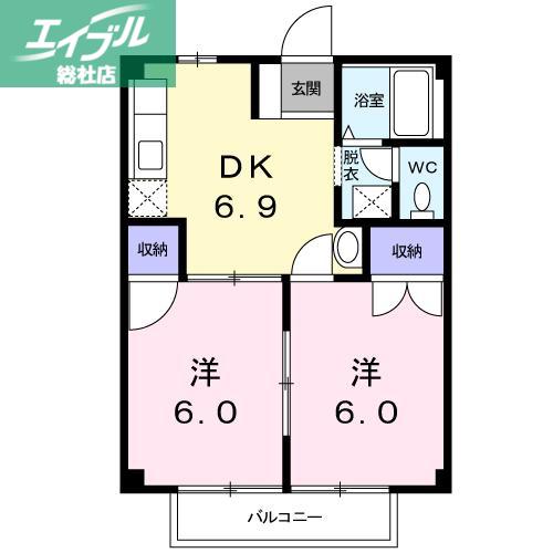 ニューシティ柳田A棟(2DK/2階)の間取り写真