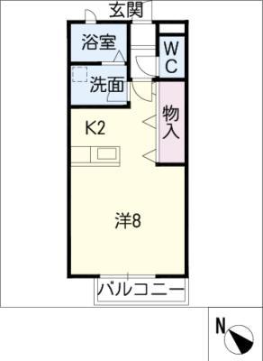 グリーンヒルズ小杉B棟(1K/2階)の間取り写真