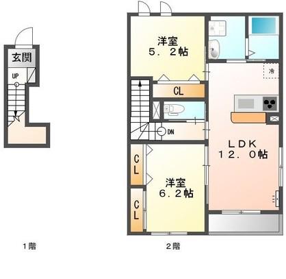 グランヴェル梅森坂(2LDK/2階)の間取り写真