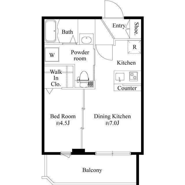 CRESCENT COURT(1DK/2階)の間取り写真