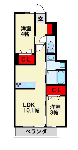 トレス古前(2LDK/1階)の間取り写真