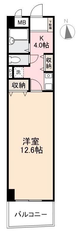 ロゼ花ノ宮(1K/2階)の間取り写真