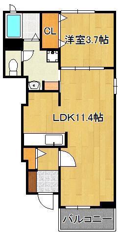 グラディート華里(1LDK/1階)の間取り写真