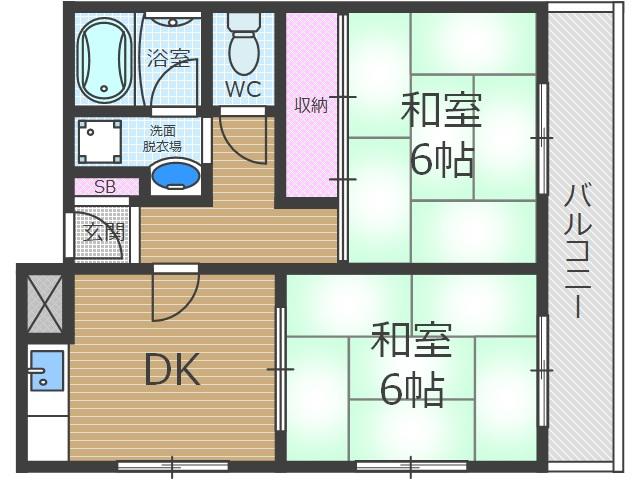 ロワイヤル千里丘10(2DK/1階)の間取り写真