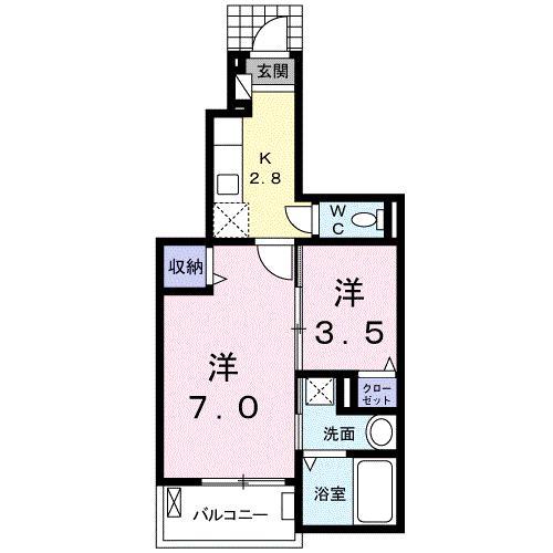 ラフォーレ足利I 1SK(1SK/1階)の間取り写真