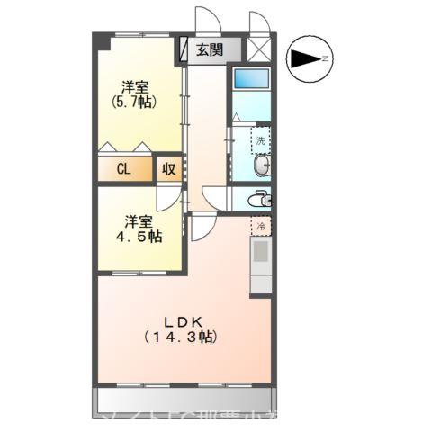 ルナシティ(2LDK/3階)の間取り写真