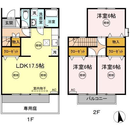 ガーデンハウス A・B棟(3LDK/1階)の間取り写真
