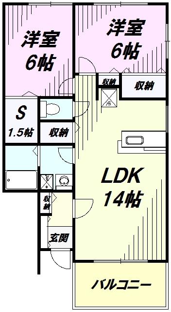 フェニックスエイトB(2LDK/2階)の間取り写真
