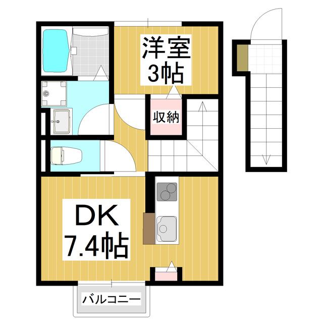 セゾン街角(1DK/2階)の間取り写真