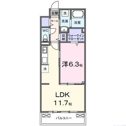 ラ・ミア・ヴィア(1LDK/2階)の間取り写真