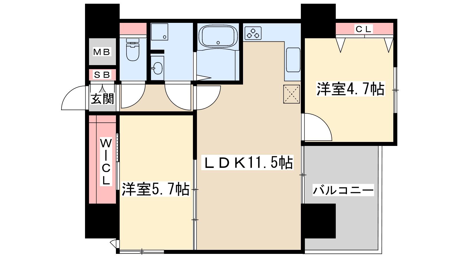 ノルデンハイム江坂アドバンス(2LDK/3階)の間取り写真