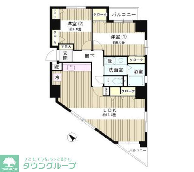 パークサイド小石川植物園(2LDK/9階)の間取り写真