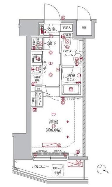 クレイシア大井町(1K/6階)の間取り写真