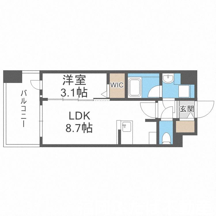 グランフォーレ千早マークスクエアウエストウイング(1LDK/9階)の間取り写真