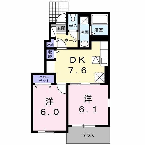ラ・ドゥサーII(2DK/1階)の間取り写真
