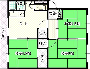 御殿山コーポB棟(3DK/2階)の間取り写真