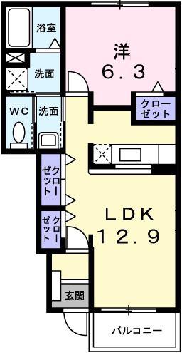 エレヴァ―トピアD(1LDK/1階)の間取り写真