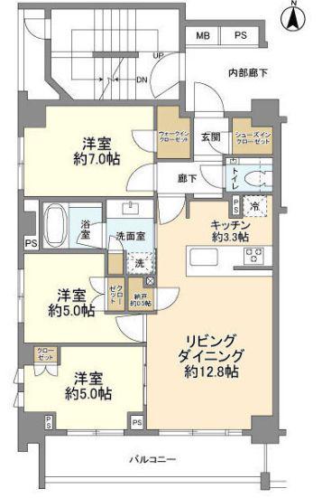 ブランズ中目黒(3LDK/3階)の間取り写真