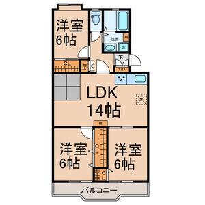 一社デューゼ(3LDK/3階)の間取り写真