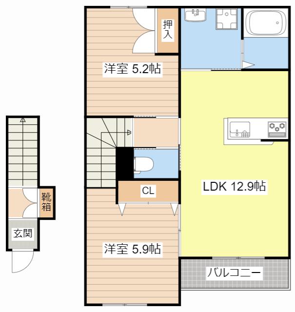 サンライズ西今(2LDK/2階)の間取り写真