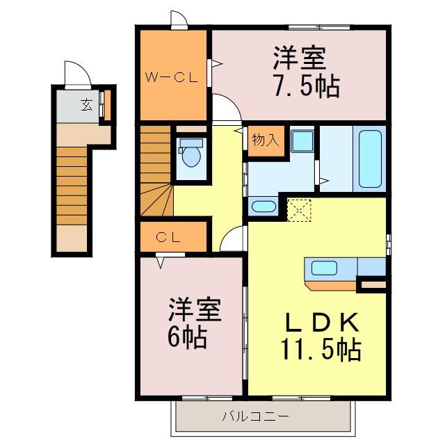 コンフォートA(2LDK/2階)の間取り写真
