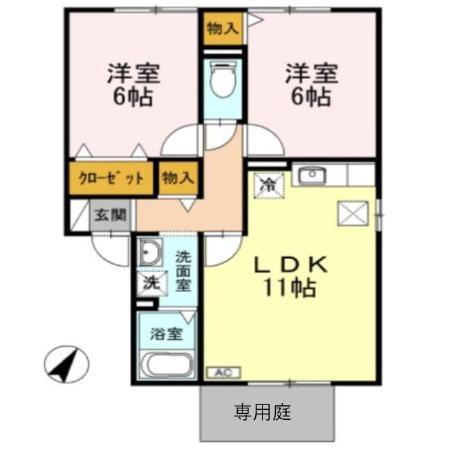 オリーブ A棟(2LDK/1階)の間取り写真