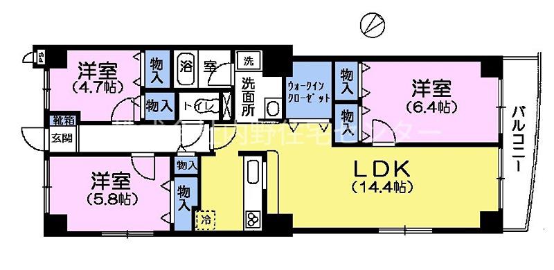 グレイスコート(3LDK/8階)の間取り写真