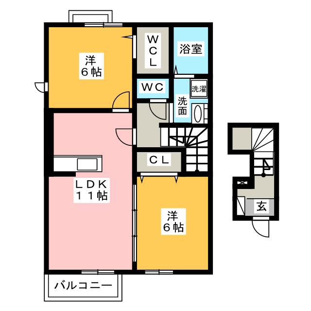 アドバンス池坊 I(2LDK/2階)の間取り写真