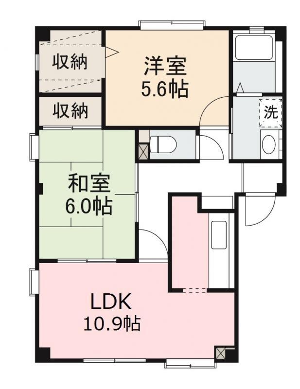 フォブールタウン元山D(2LDK/2階)の間取り写真