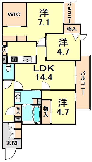ル・ブラン香櫨園(3LDK/2階)の間取り写真