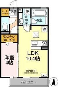 ハーベスト横井(1LDK/1階)の間取り写真