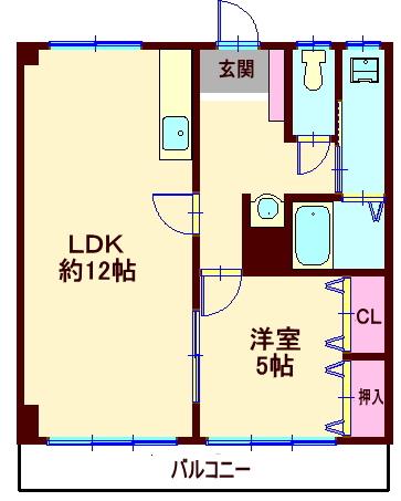 丘マンション(1LDK/2階)の間取り写真