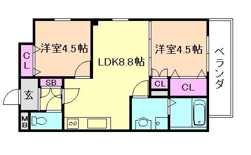 ピレーネ佃(2LDK/1階)の間取り写真