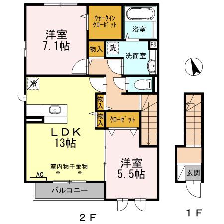 セジュール鷹匠(2LDK/2階)の間取り写真