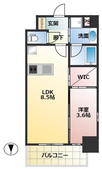 ORSUS大阪福島(1LDK/6階)の間取り写真