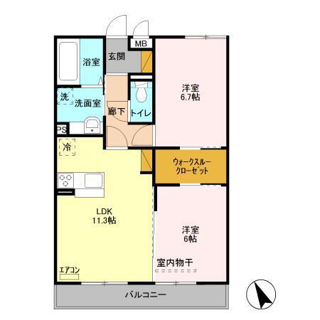 グランシャリオ(2LDK/2階)の間取り写真